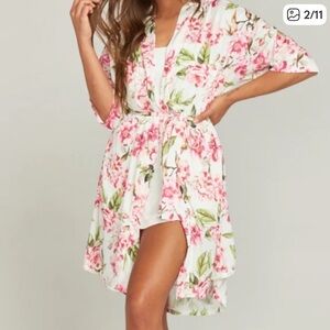 Show Me Your Mumu Brie Robe kimono 'Garden of Blooms' pink white floral no tie